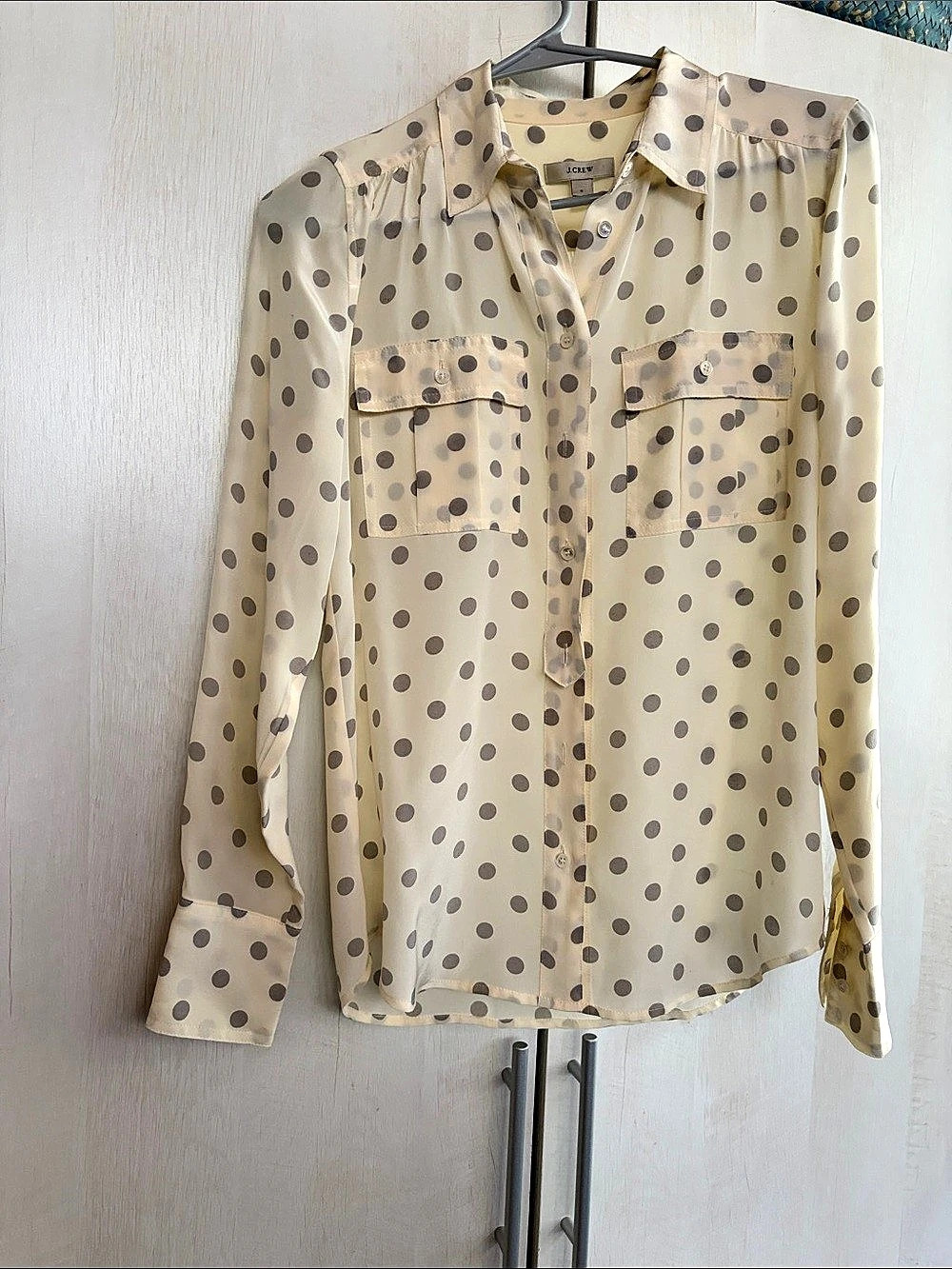 J.Crew Polka Dot Button Down in Cream & Gray